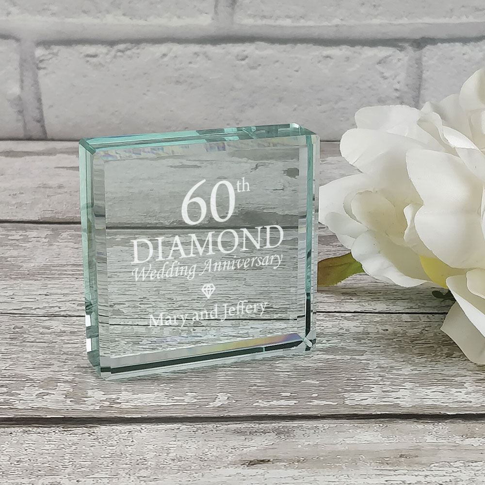 Diamond 60th Wedding Anniversary Personalised Glass Token Giftstore Co Uk